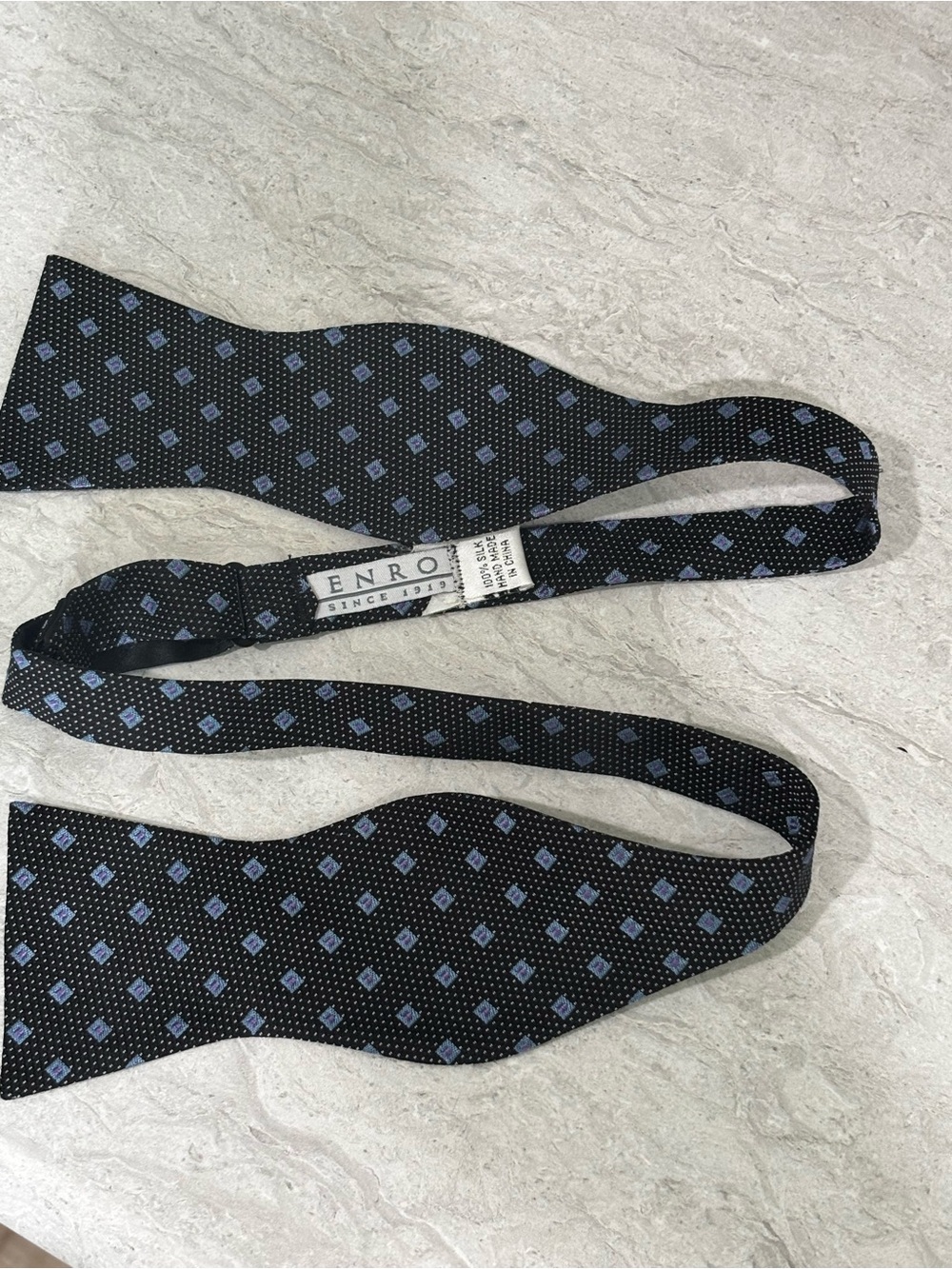 Enro Black Silk Self-Tie Bow Tie with Blue Diamond Motif